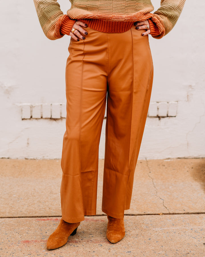 Another Love: Sparkle Leather Jeans in Brown Sugar
