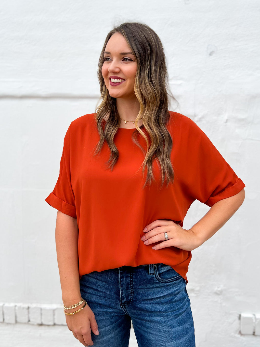 Glam: Dolman High Low Top in Apricot GT3091-A