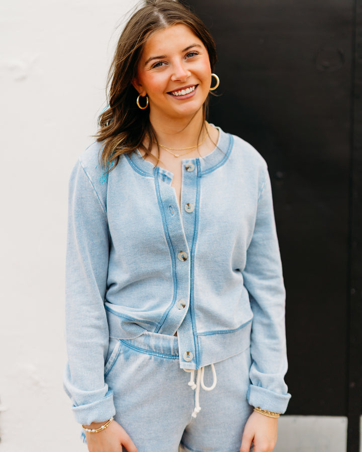 Z Supply: Daily Knit Denim Cardigan in Washed Indigo