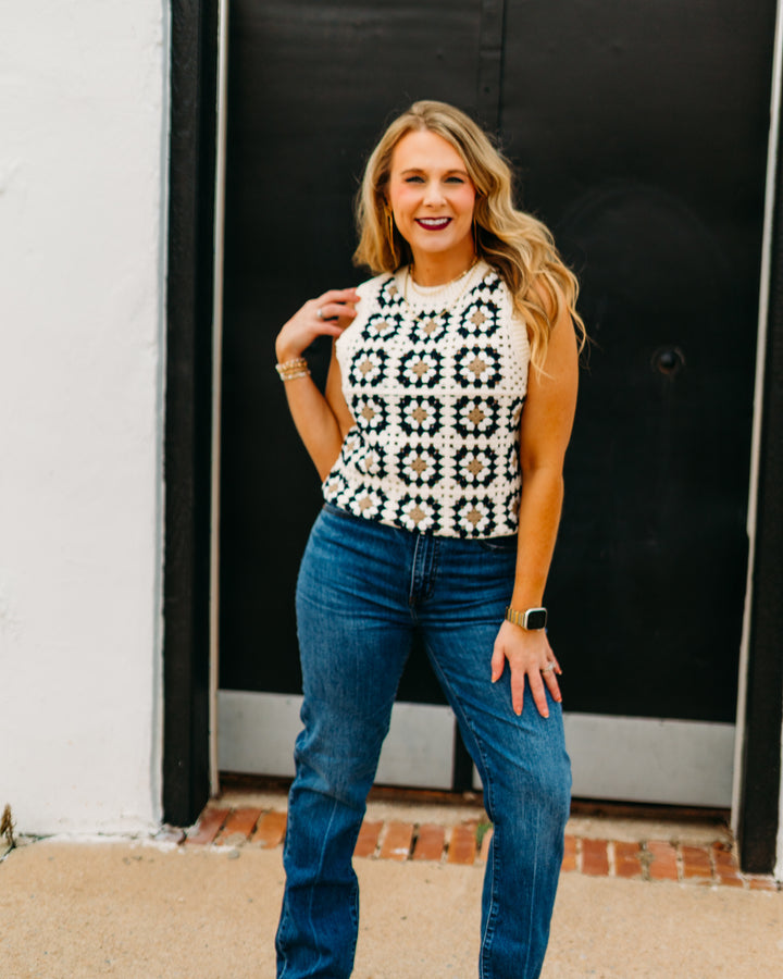 Karen Kane: Patchwork Crochet sweater Tank in Multi color