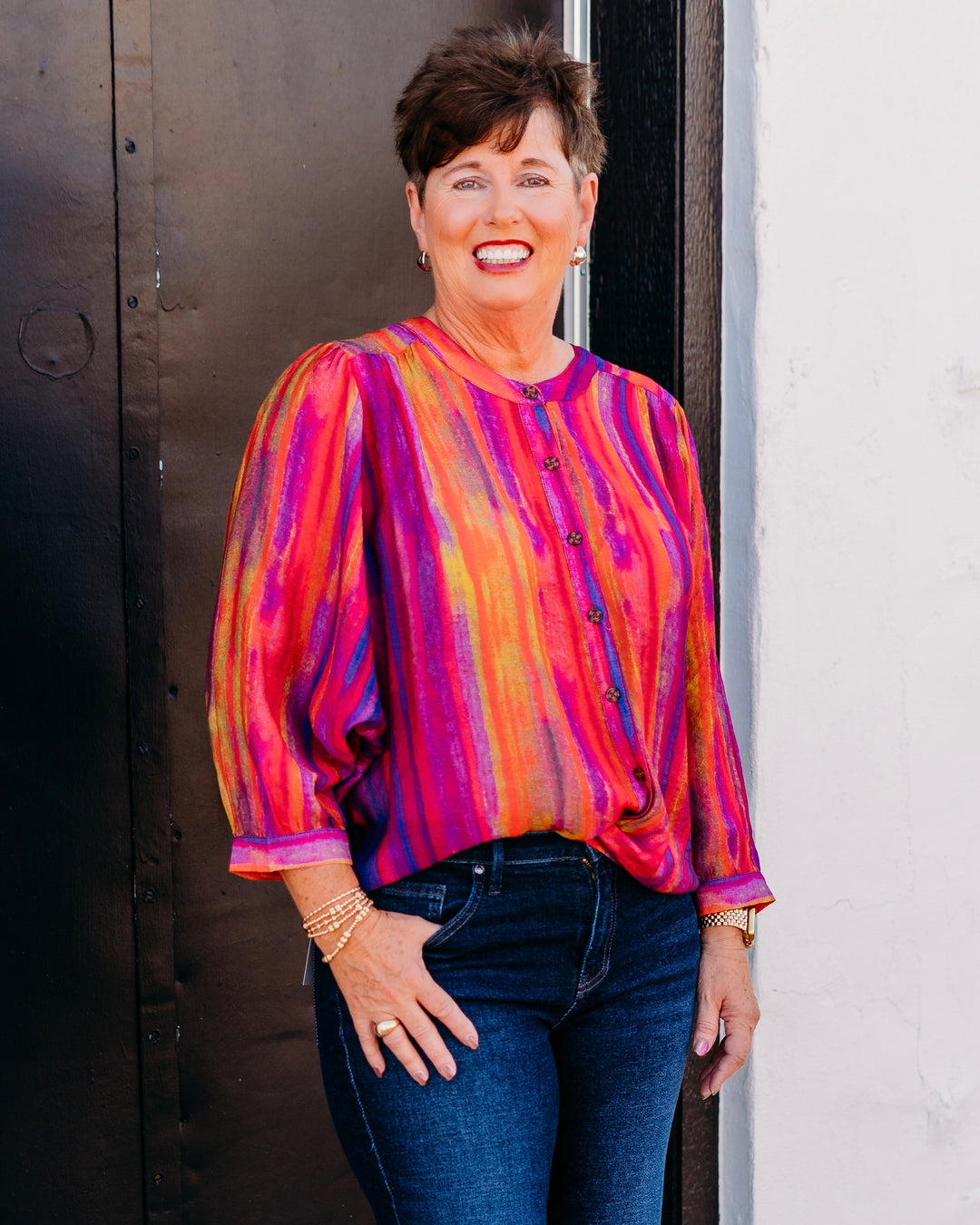 Tribal: Flowy Dolman Sleeve Blouse in Tango Red (5539O-4996)