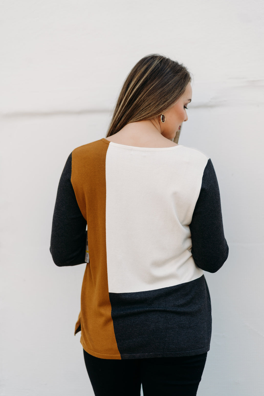 Multiples: 3/4 Sleeve Jewel Neck Color Block Solid Sweater Knit Top M44403KM - 969 Multi