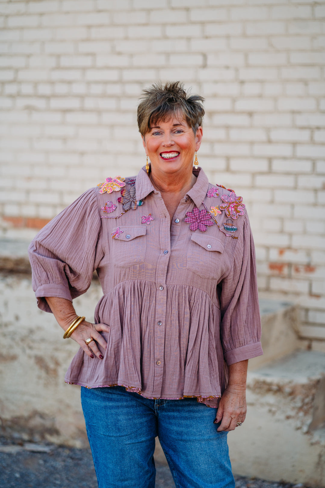 Ivy Jane: Carrying Flowers Peplum Top in Mauve