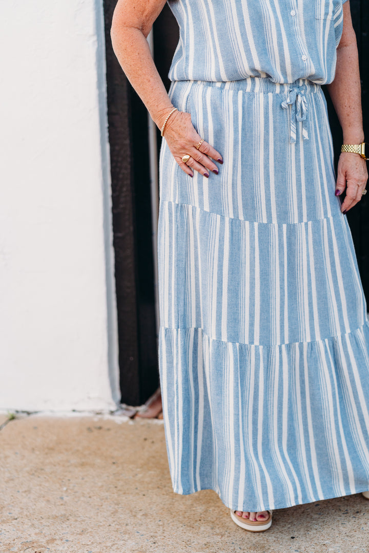 Thread & Supply: Benny Skirt in Blue Ivory Stripe