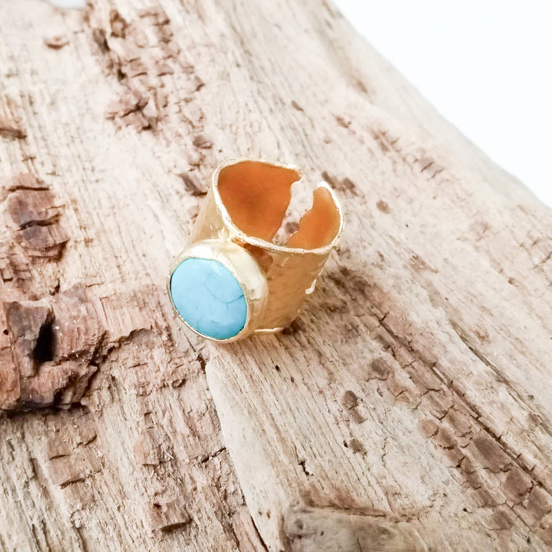 Virtue: The Lucy Luxe Turquoise Cuff Ring in Gold (710)