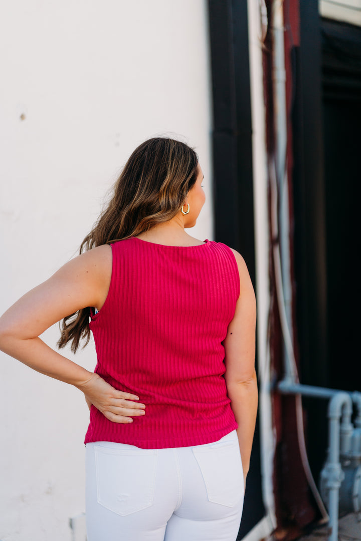 Liverpool: Sleeveless Boat Neck Top in Star Ruby