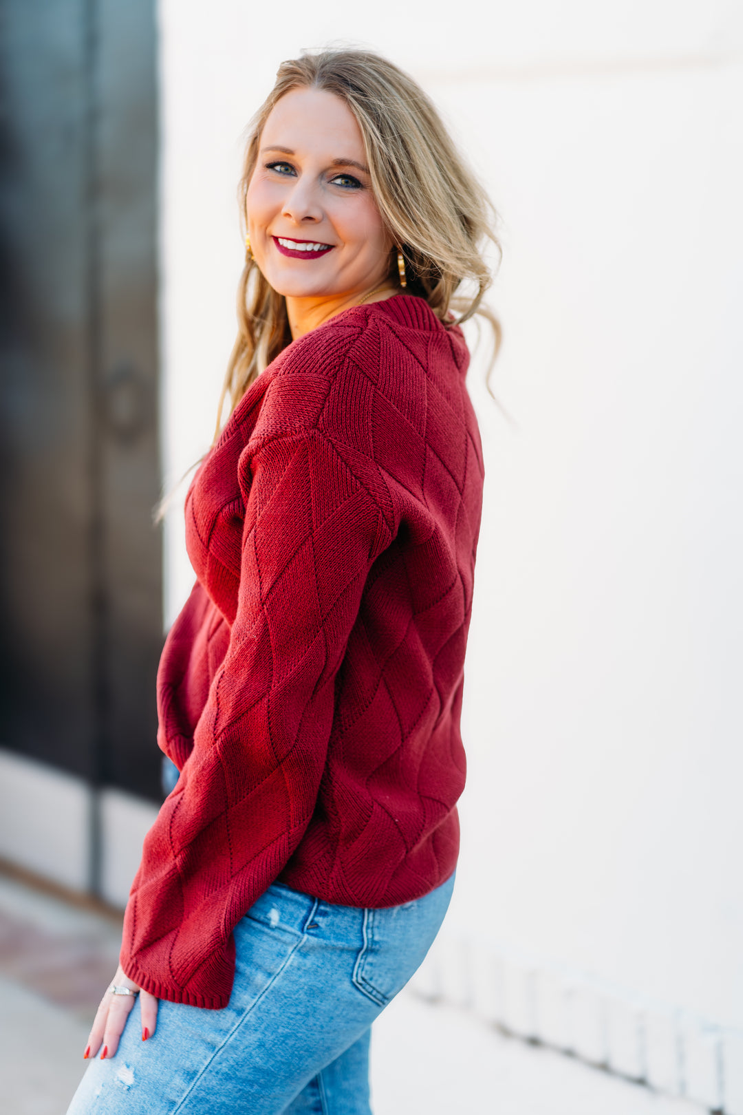 French Dressing Jeans: Red Pattern Sweater