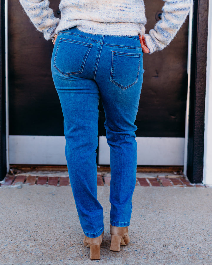 Multiples: Denim Pull-on Ankle Jean Pants in Medium Indigo