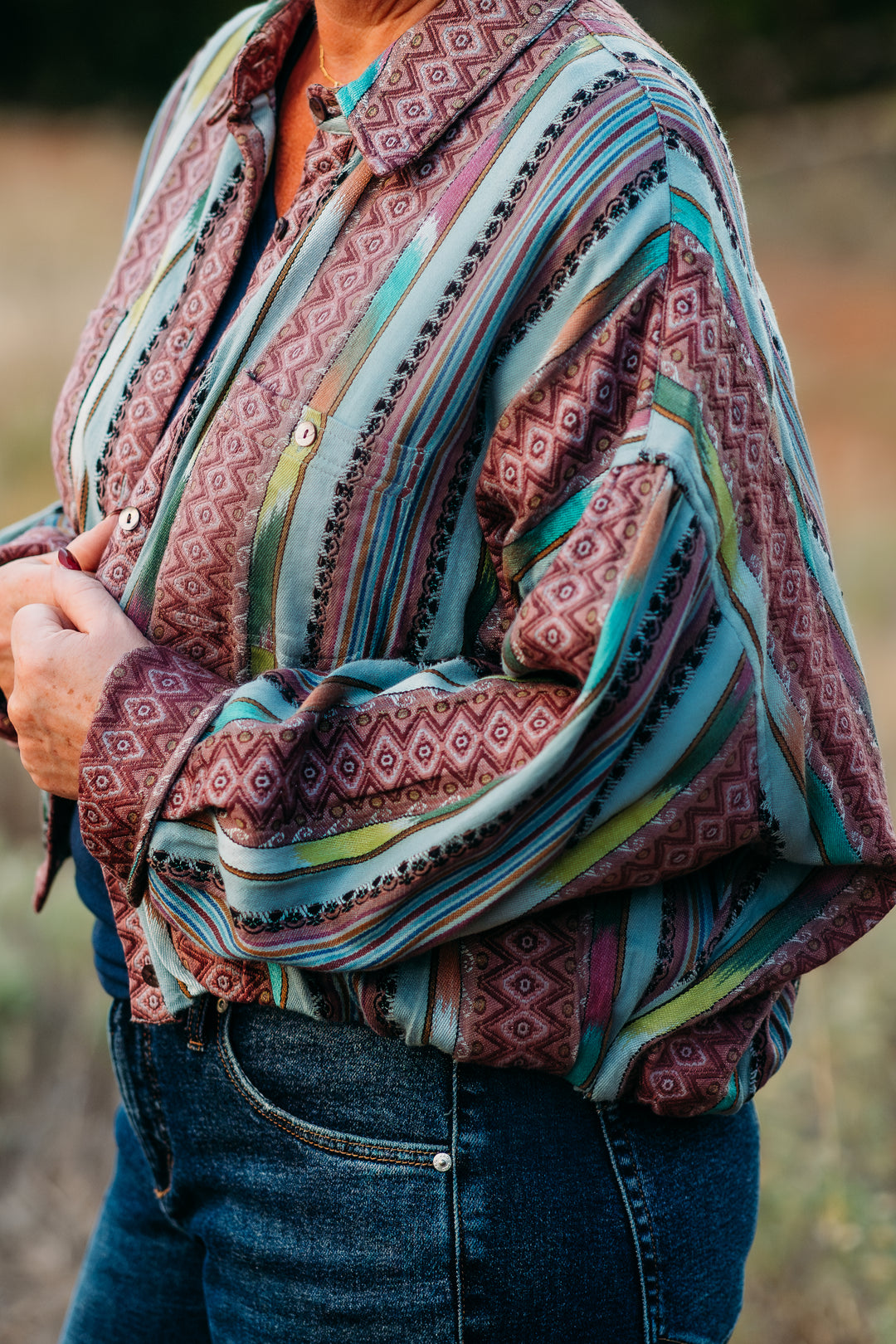 Ivy Jane: Scrape Multi Colored Jacket in Seagrass 121174