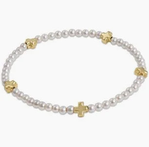 Enewton: Signature Cross Gold Small Pearl Pattern Bead Bracelet