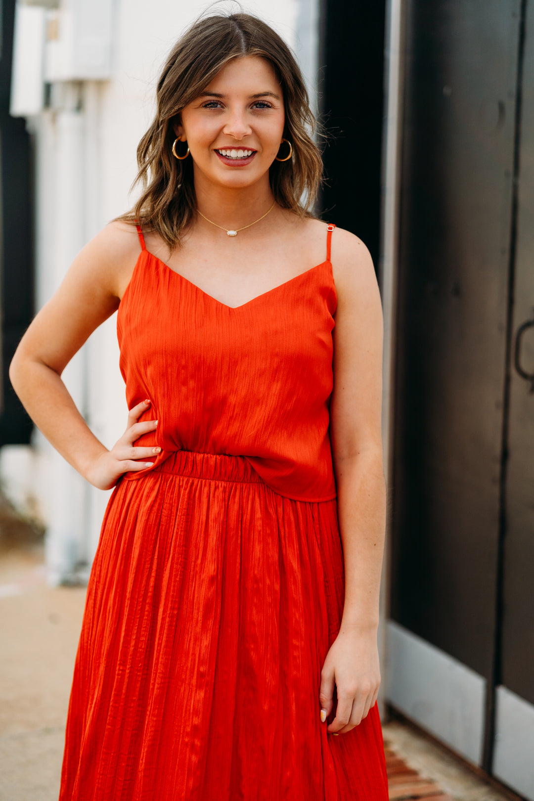 Z Supply: Fiore Crinkle Satin Tank in Cabana Red