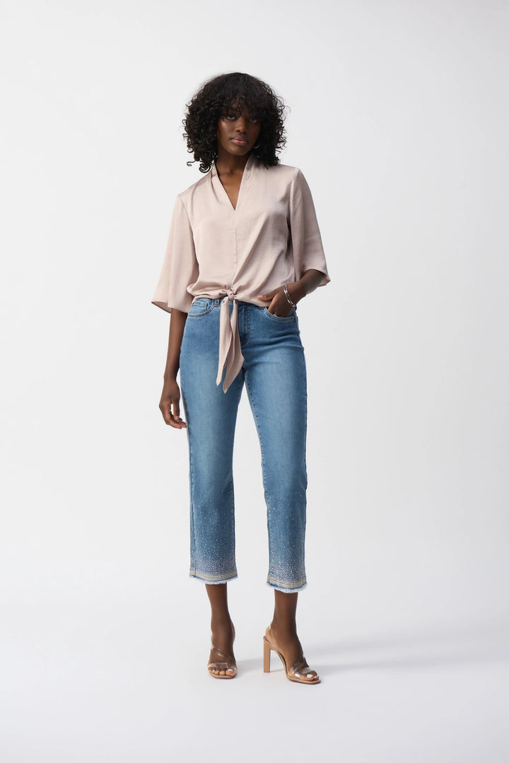 Joseph Ribkoff: Satin V-neck Top with Front Tie