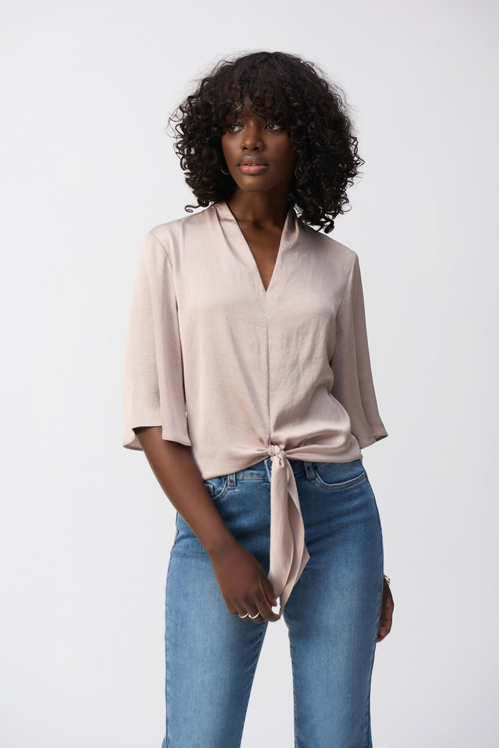 Joseph Ribkoff: Satin V-neck Top with Front Tie