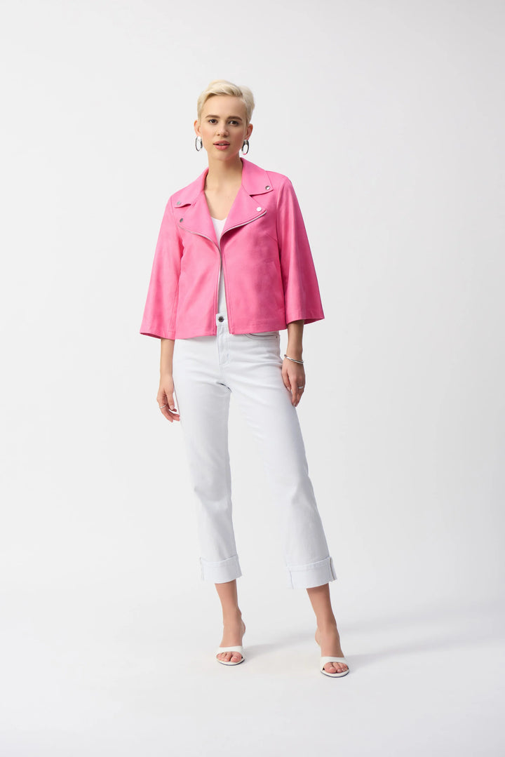 Joseph Ribkoff: Foiled Faux Suede Jacket in Bubble Gum