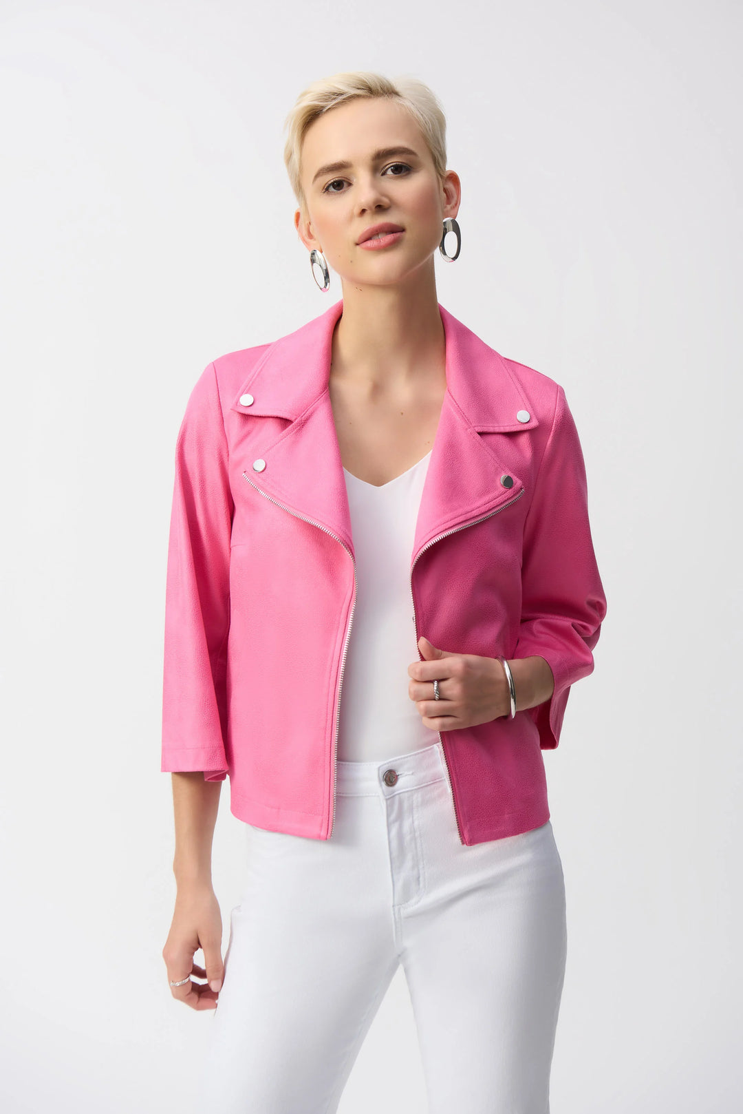 Joseph Ribkoff: Foiled Faux Suede Jacket in Bubble Gum