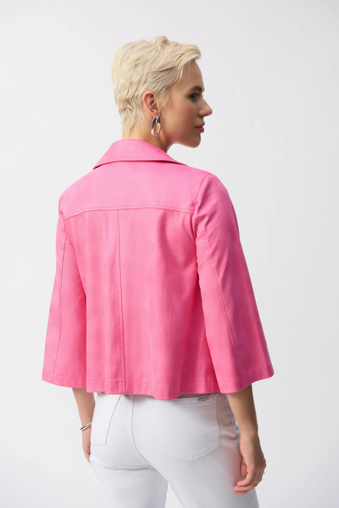 Joseph Ribkoff: Foiled Faux Suede Jacket in Bubble Gum