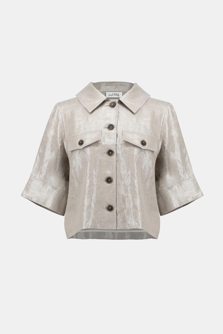 Joseph Ribkoff: Foiled Linen Blend Short Sleeve Boxy Jacket
