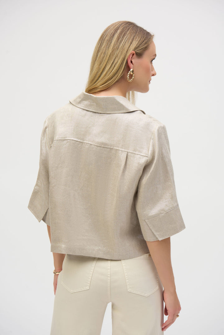 Joseph Ribkoff: Foiled Linen Blend Short Sleeve Boxy Jacket