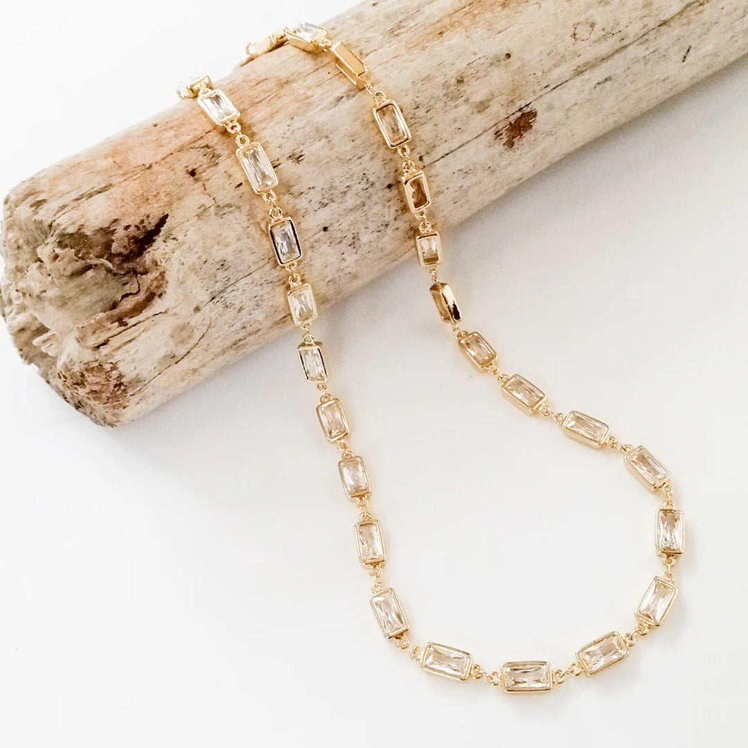 Virtue: CZ Rectangle Bezel Chain 18" in Gold (8425)