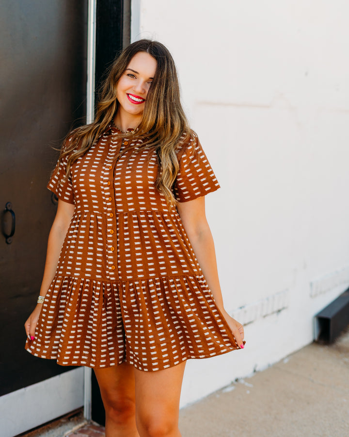 Uncle Frank: Brown Printed Romper W/ Collar (82003)