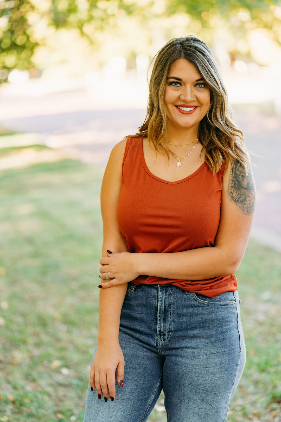 Multiples: Scoop Neck Knit Tank Top M44103TM - 634 Cinnamon