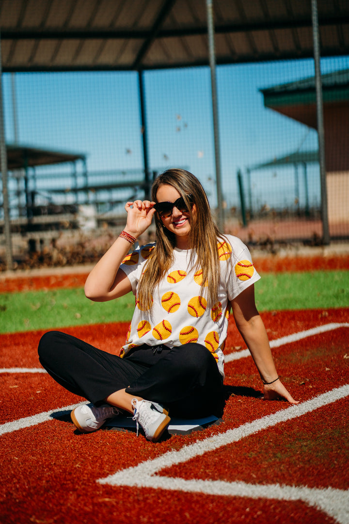 Queen Of Sparkles: White Scattered Softball Tee