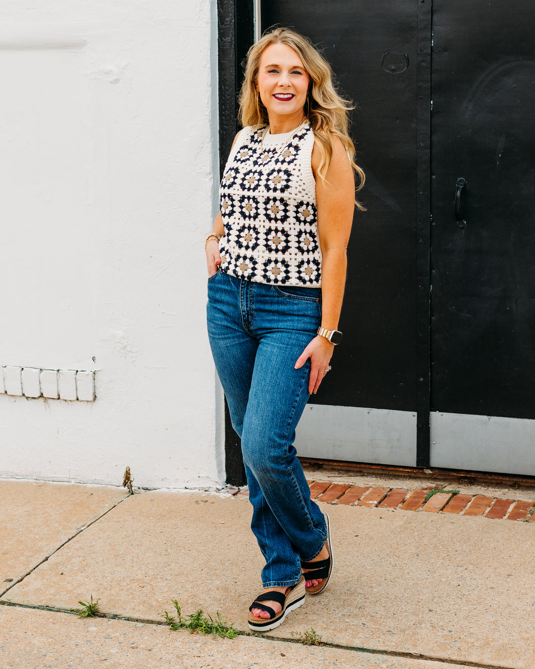 Karen Kane: Patchwork Crochet sweater Tank in Multi color