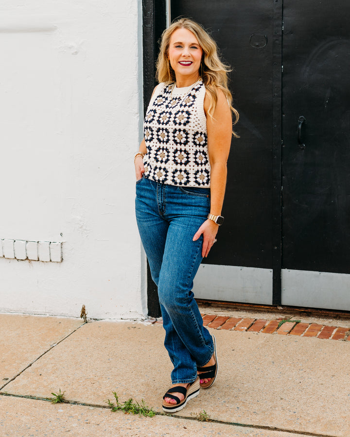 Karen Kane: Patchwork Crochet sweater Tank in Multi color