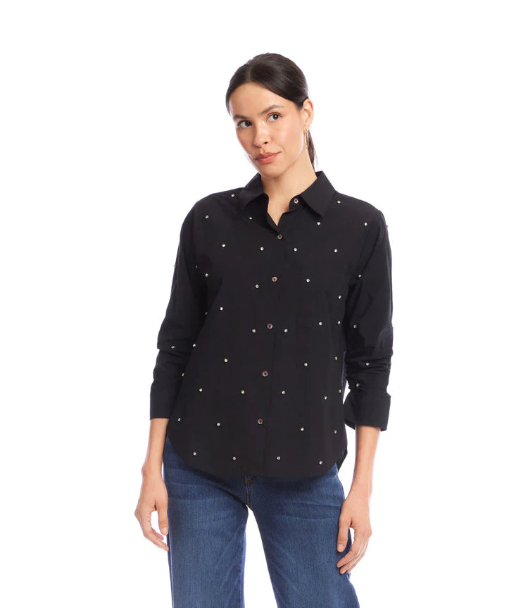 Karen Kane: Embellished Shirt in Black