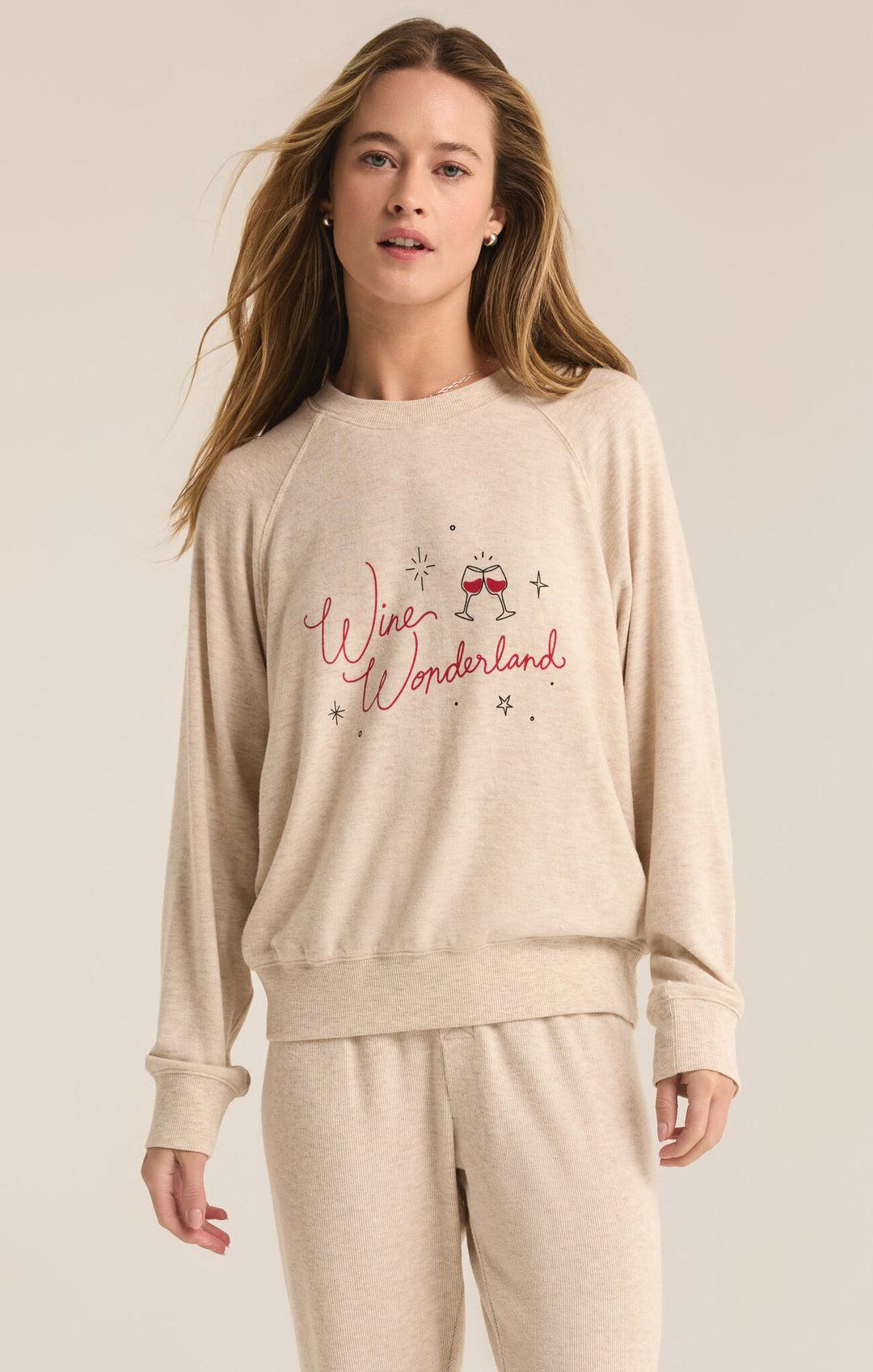 Z Supply: Cassie Wine Wonderland Top in Light Oatmeal Heather