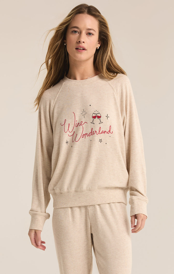 Z Supply: Cassie Wine Wonderland Top in Light Oatmeal Heather