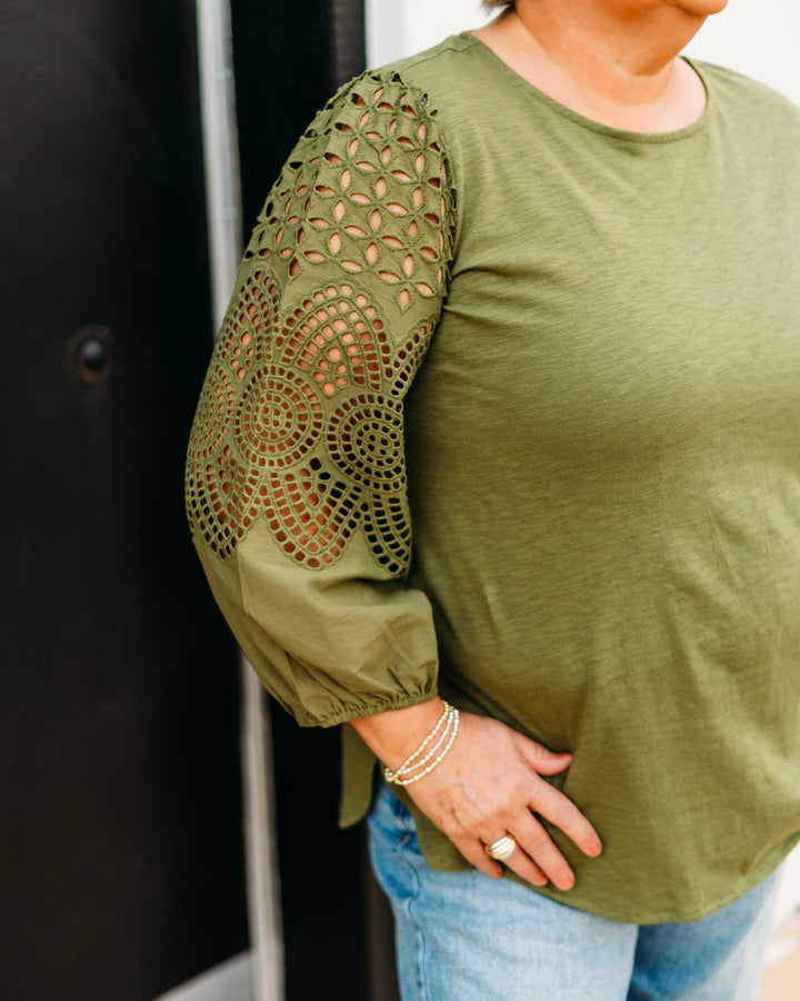 Multiples: 3/4 Sleeve Scoop Neck Top with Embroidery (M35511TM)