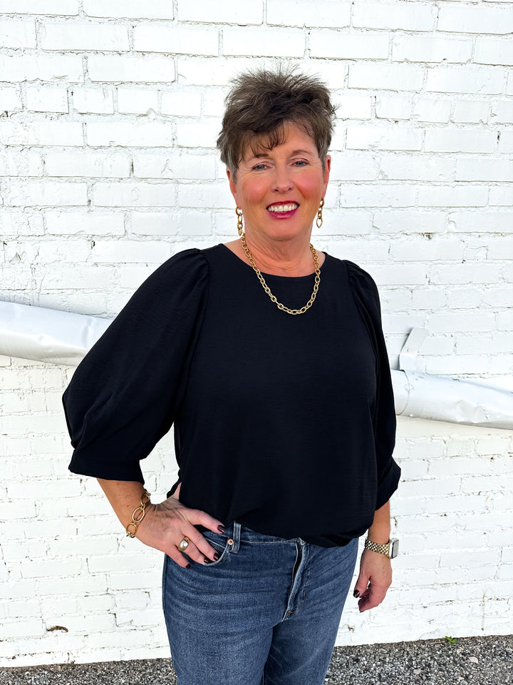 Ivy Jane: 3/4 Sleeve Basic Top in Black