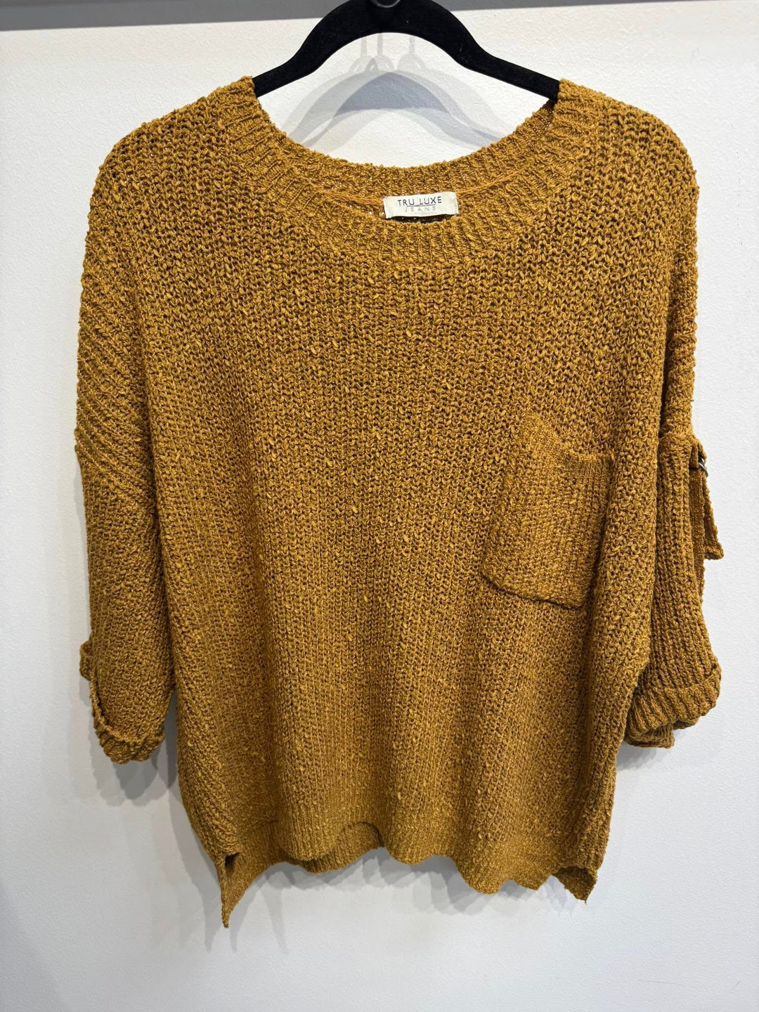 Tru Luxe: Roll Sleeve Crew Neck Sweater in Gold