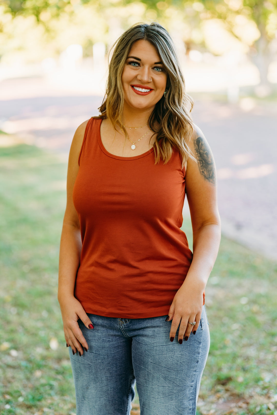 Multiples: Scoop Neck Knit Tank Top M44103TM - 634 Cinnamon