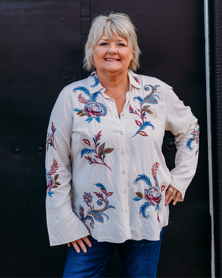 Johnny Was: Vintage Button Down Shirt in Shell