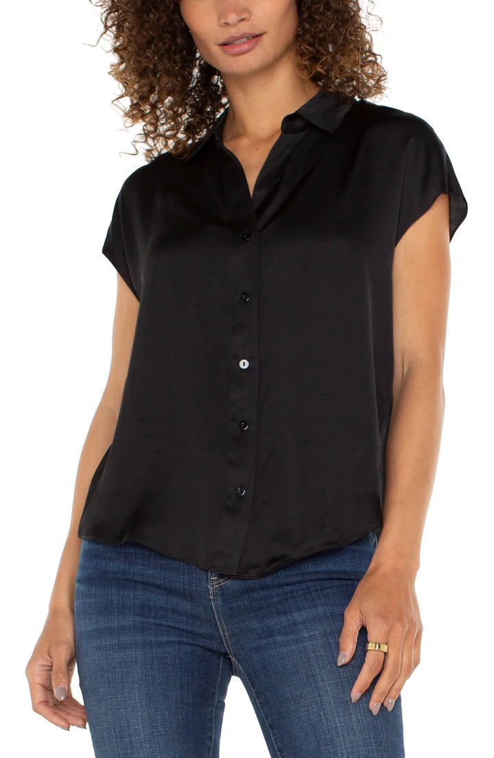 Liverpool: Dolman Sleeve Front Woven Blouse in Black LM841VS1