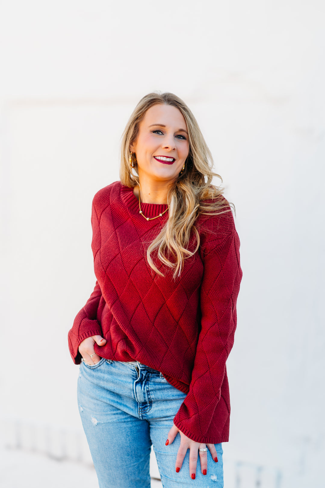French Dressing Jeans: Red Pattern Sweater