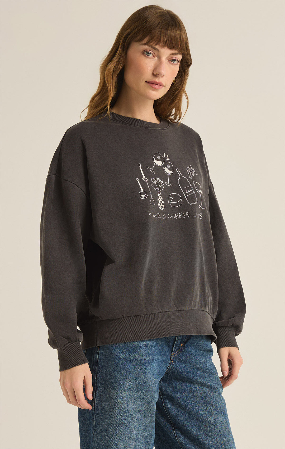Z Supply: Wine Club Sunday Sweatshirt in Black Sand
