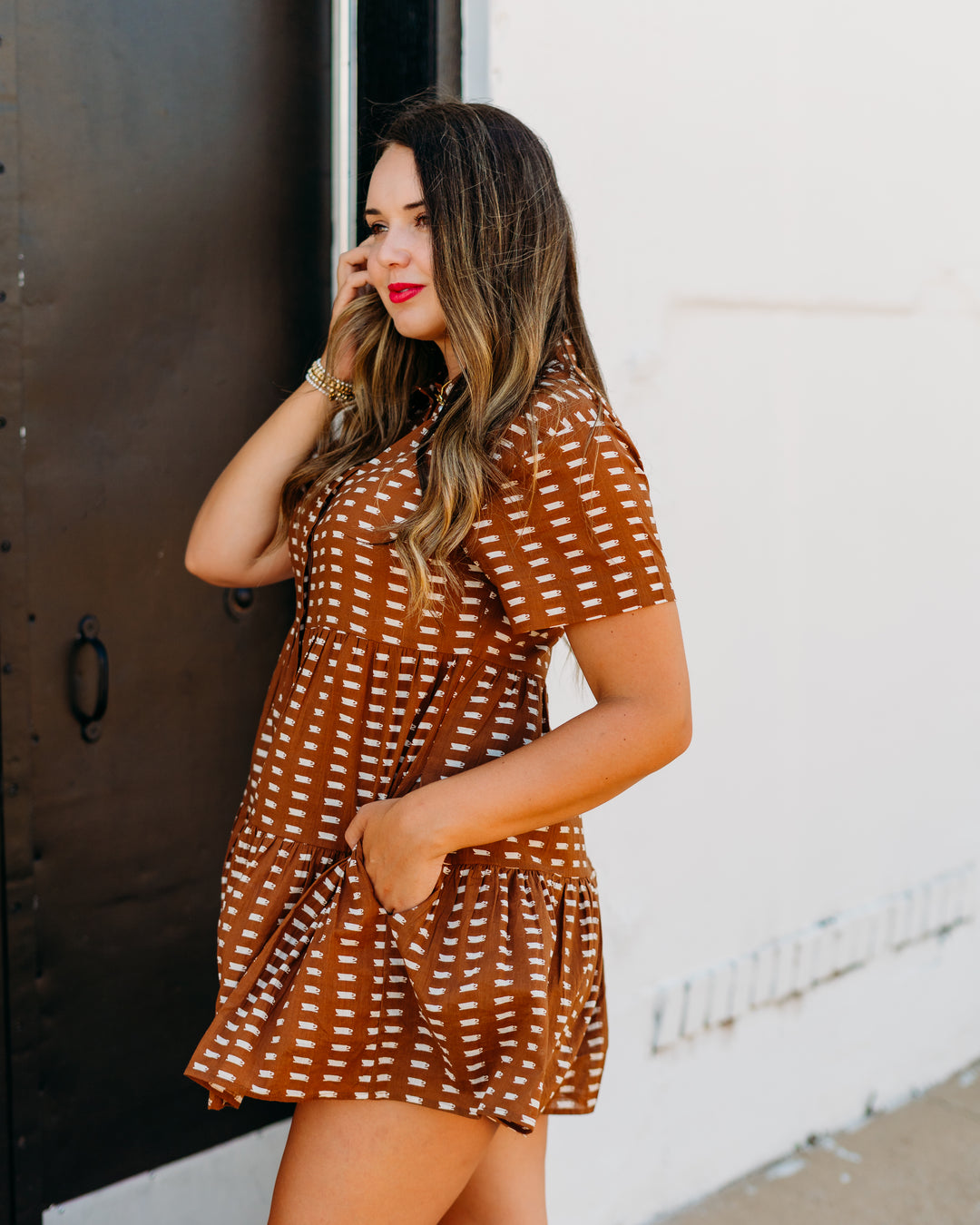 Uncle Frank: Brown Printed Romper W/ Collar (82003)