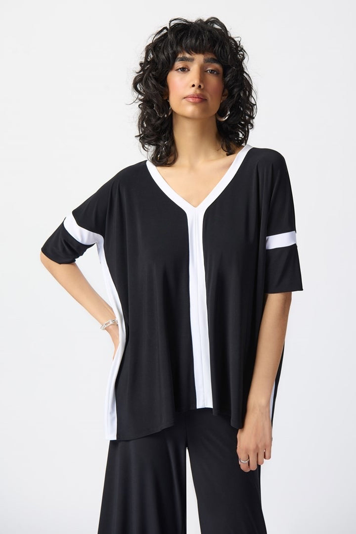Joseph Ribkoff: Silky Knit Color Block Top in Black/Vanilla 241125