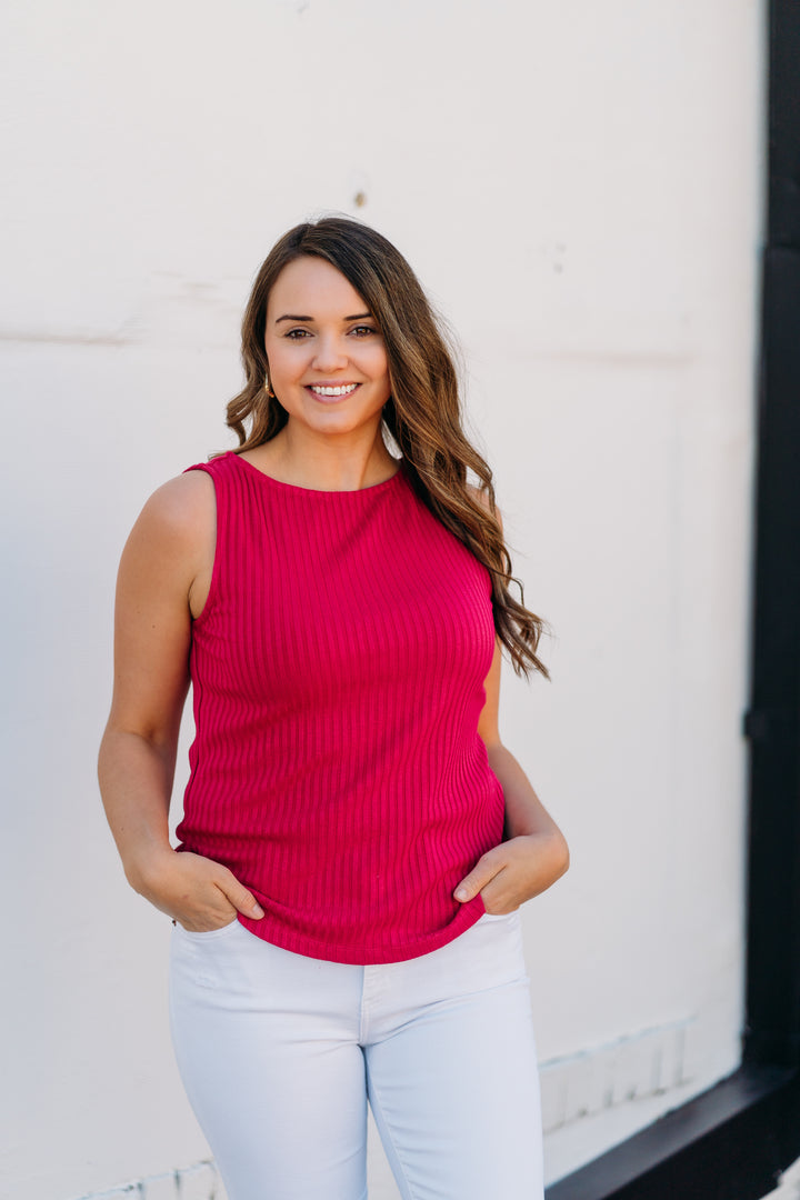 Liverpool: Sleeveless Boat Neck Top in Star Ruby