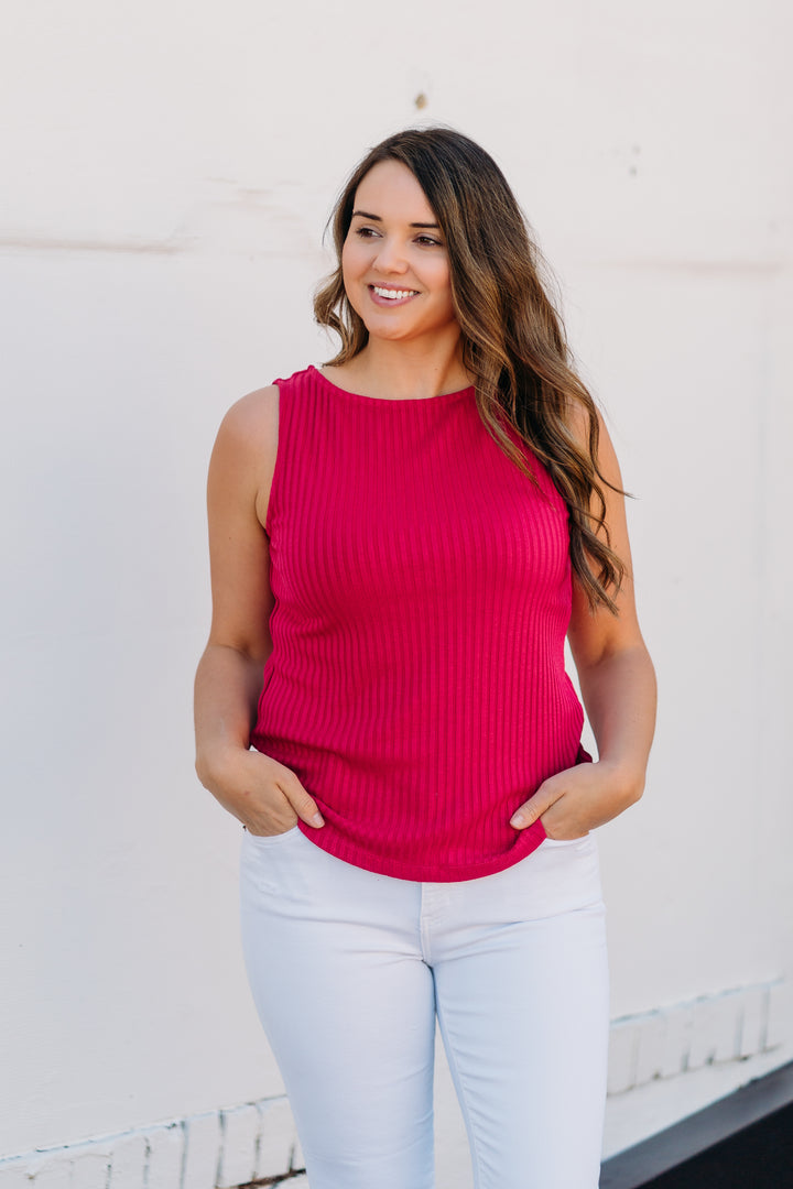 Liverpool: Sleeveless Boat Neck Top in Star Ruby