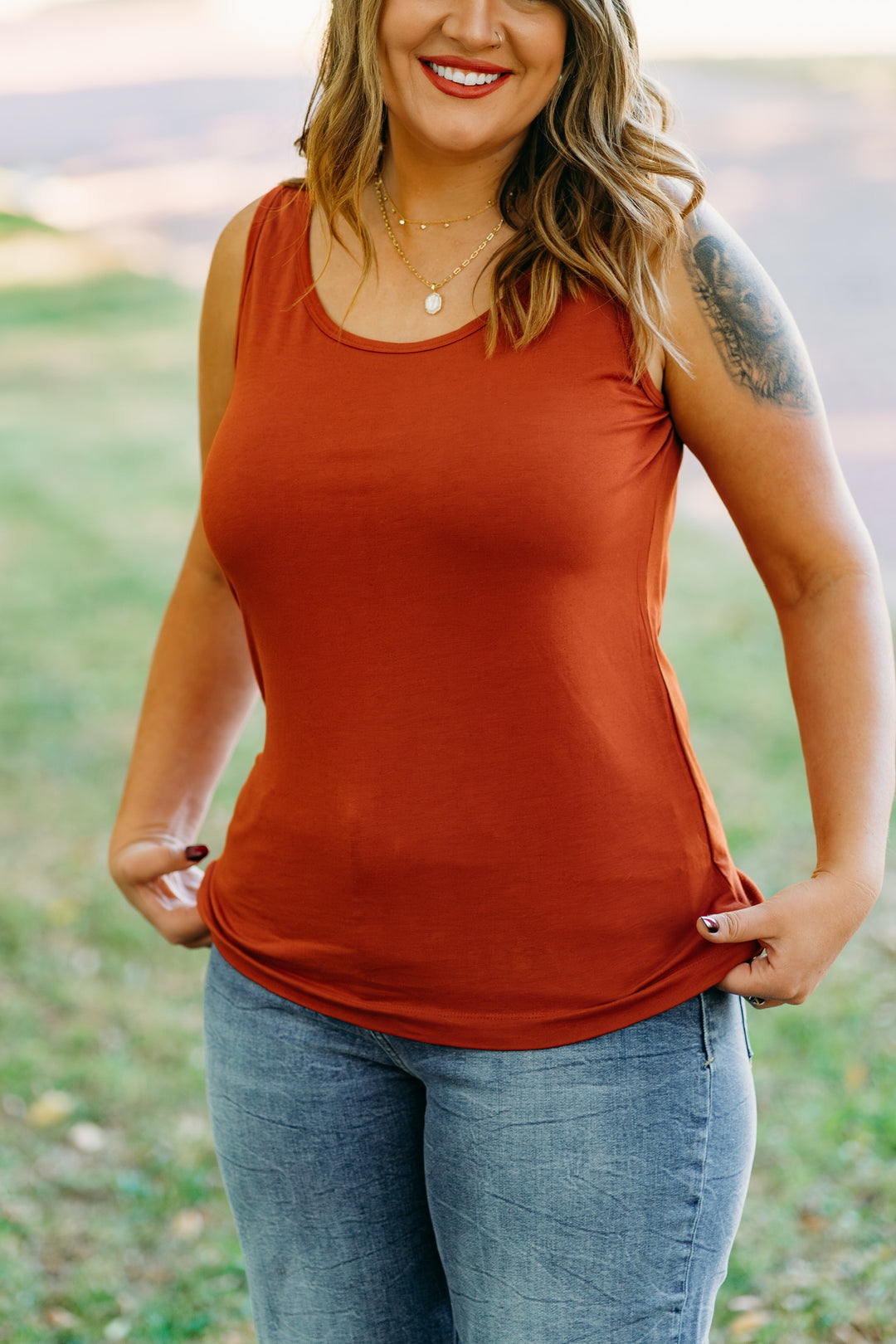 Multiples: Scoop Neck Knit Tank Top M44103TM - 634 Cinnamon