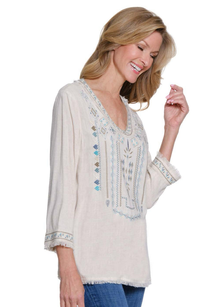 Multiples: 3/4 Sleeve Top W/ Embroidery (M35408TM)