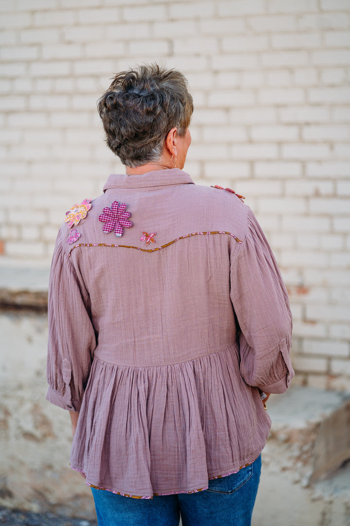Ivy Jane: Carrying Flowers Peplum Top in Mauve