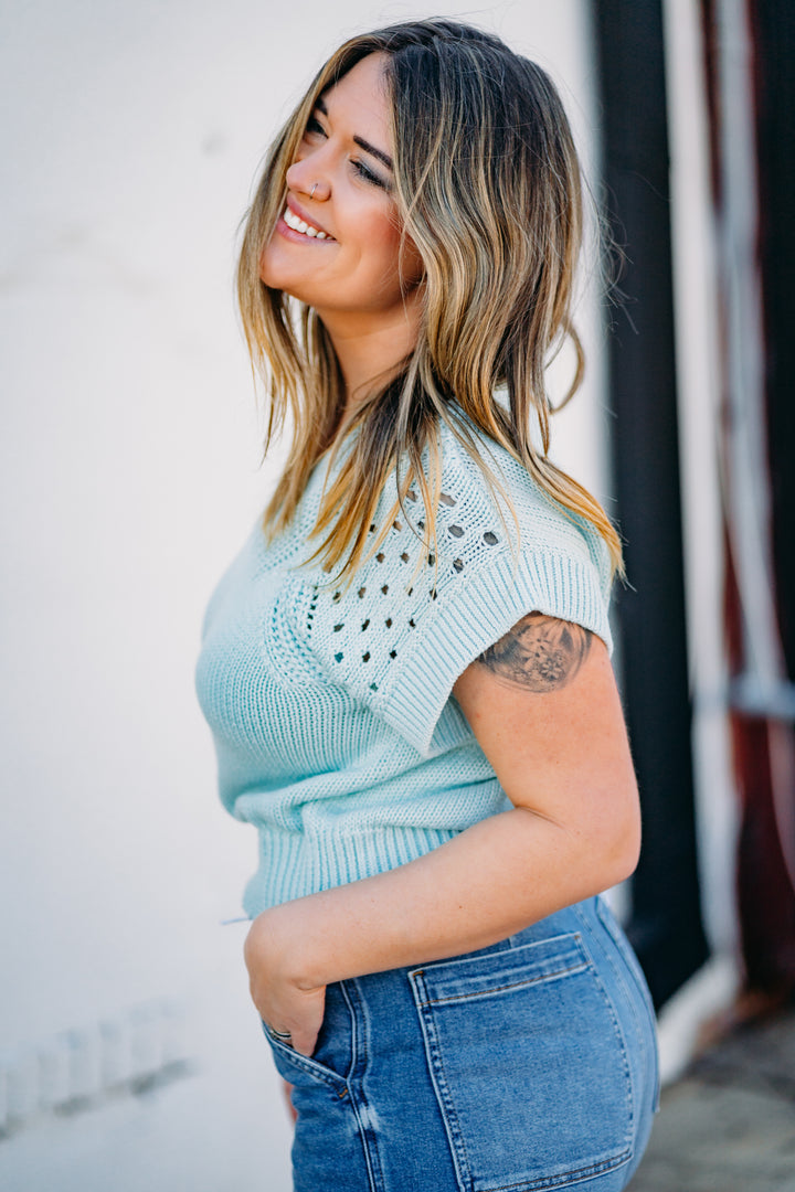 Another Love: Renata Knit Top in Aquamarine