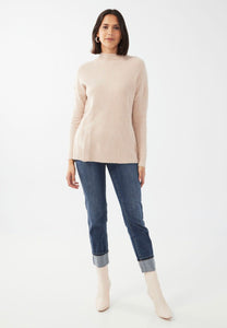 French Dressing Jeans: Mock Neck Tunic Sweater in Light Tan