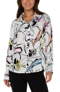 Liverpool: Button Up Blouse Woven in White Black Multi