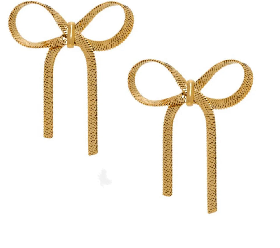 Savvy Bling: Bow Herringbone 18k Gold Filled Earrings